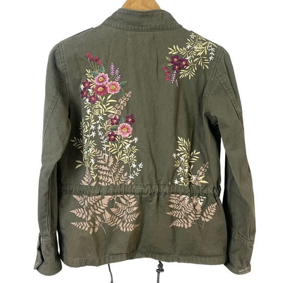 Sheryl Crow Army Green Embroidered Flowers Full Zip Jacket Boho Utility Small - Picture 1 of 10